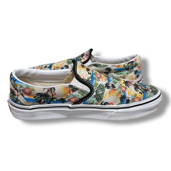 Vans Classic Slip-On Aloha Hawaiian Black True White Sneaker Women's Size 7 - Picture 6 of 11